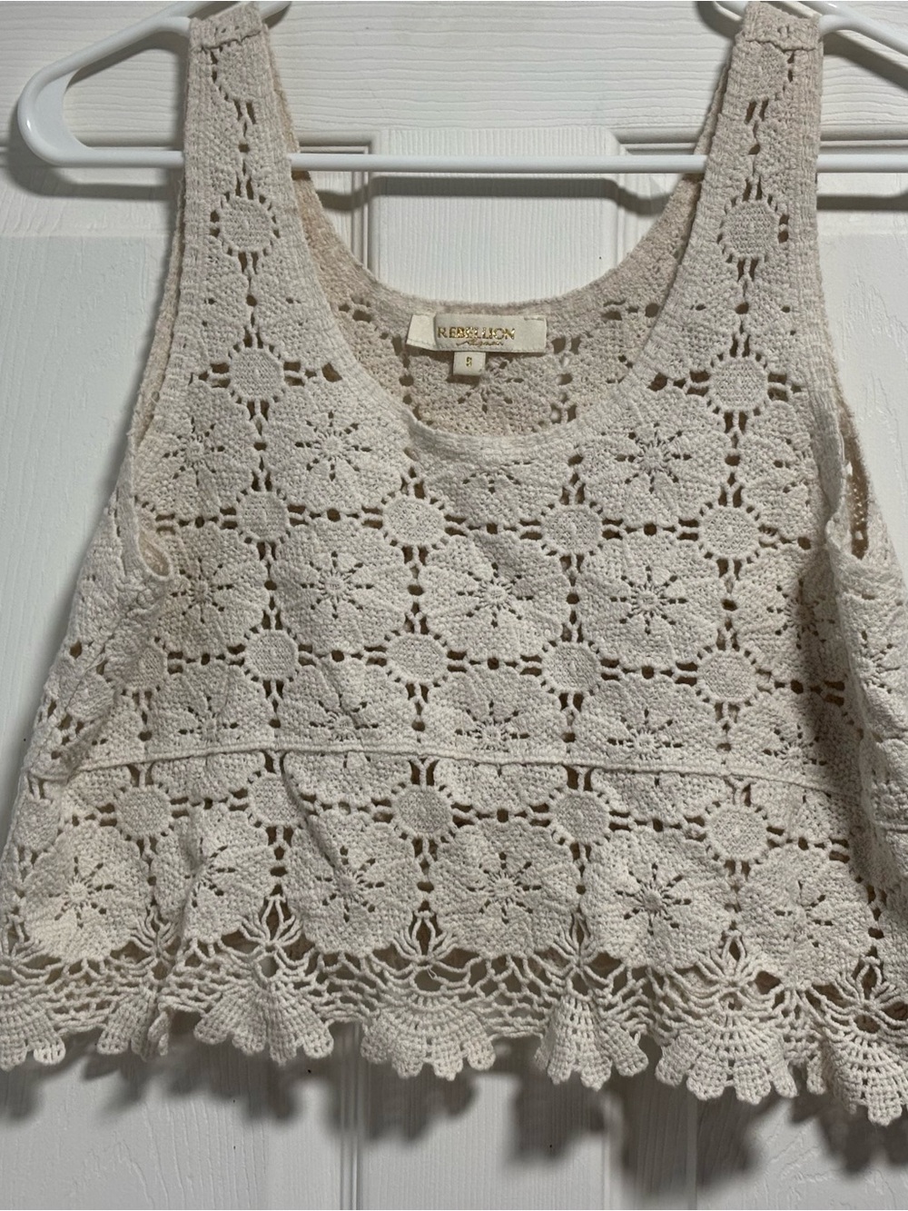 Rebellion Cream Crochet Crop Tank